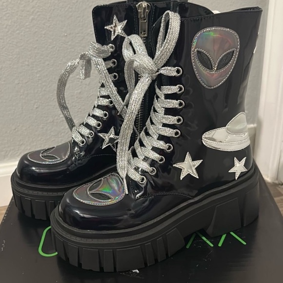 Dolls Kill Shoes - Dolls Kill Club Exx Midnight Invade UR Space Combat Boots NWOB size 6 Deadstock